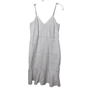 Banana Republic White and Gray Striped Spaghetti Strap Midi Dress